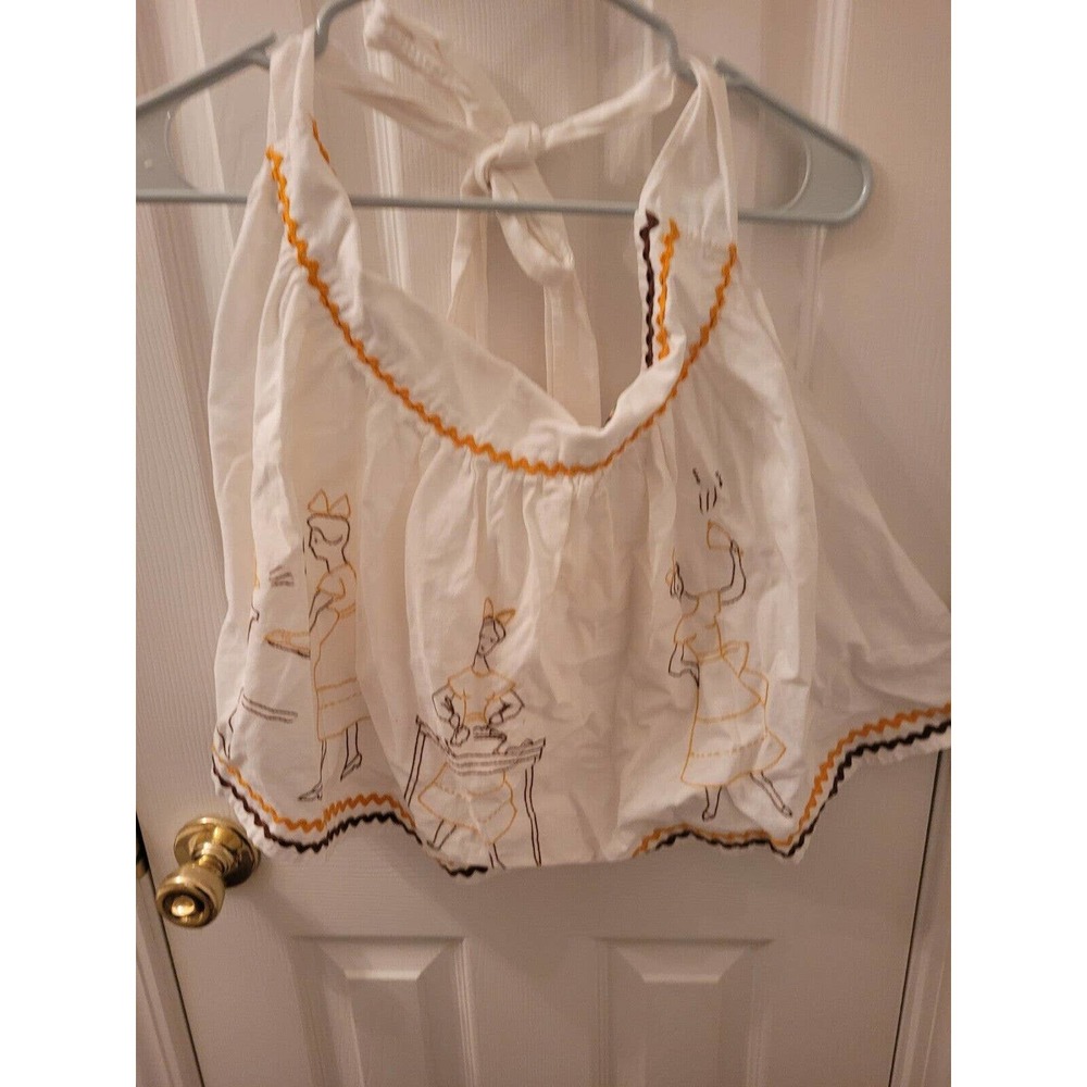 Vintage Half Apron Waist Tie Embroidered rick rack